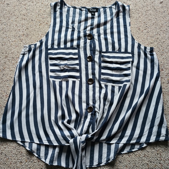 Ana Blue and White Striped Women's Top Small - Picture 6 of 9